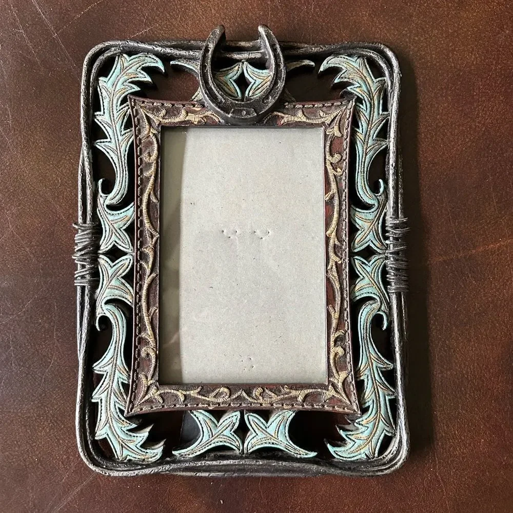 Horseshoe Western Brown Teal Rustic Picture Frame